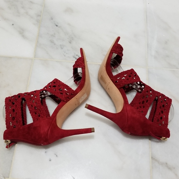Sandro Red Agate Suede Braid Stiletto Sandals 10 - Picture 7 of 15